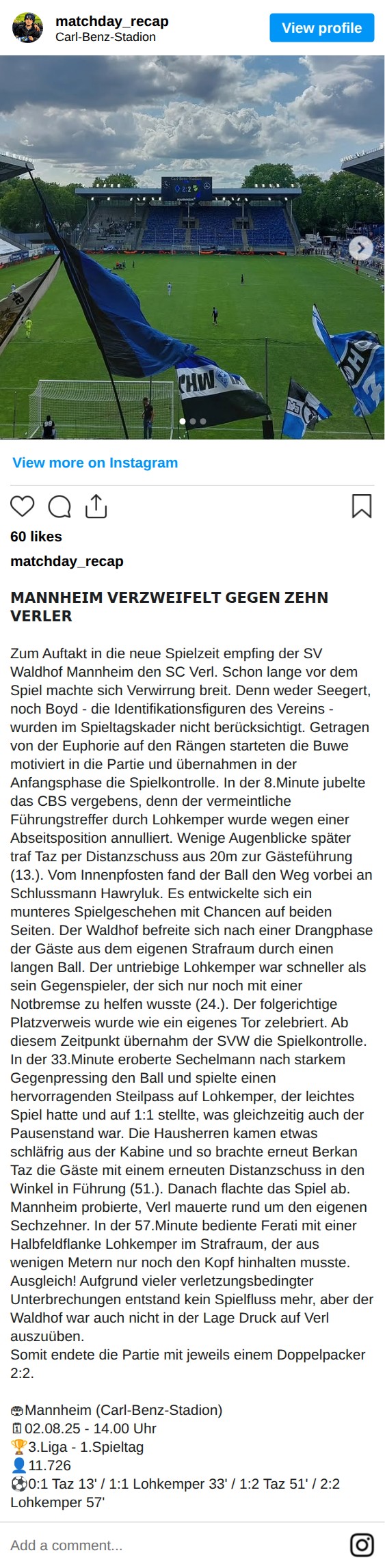 Matchbericht 02.08.2025