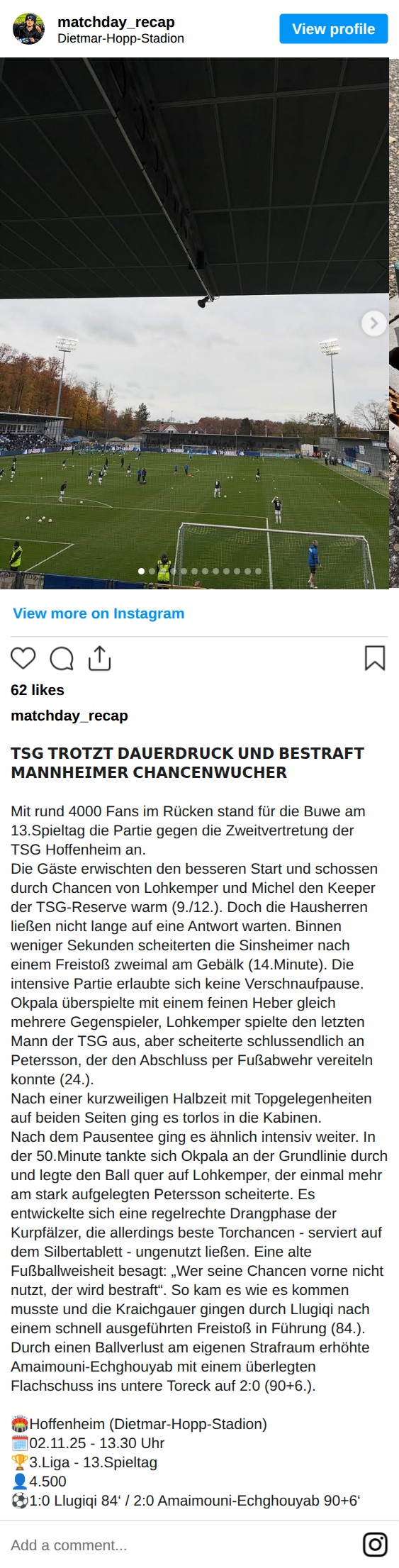 Matchbericht 02.11.2025