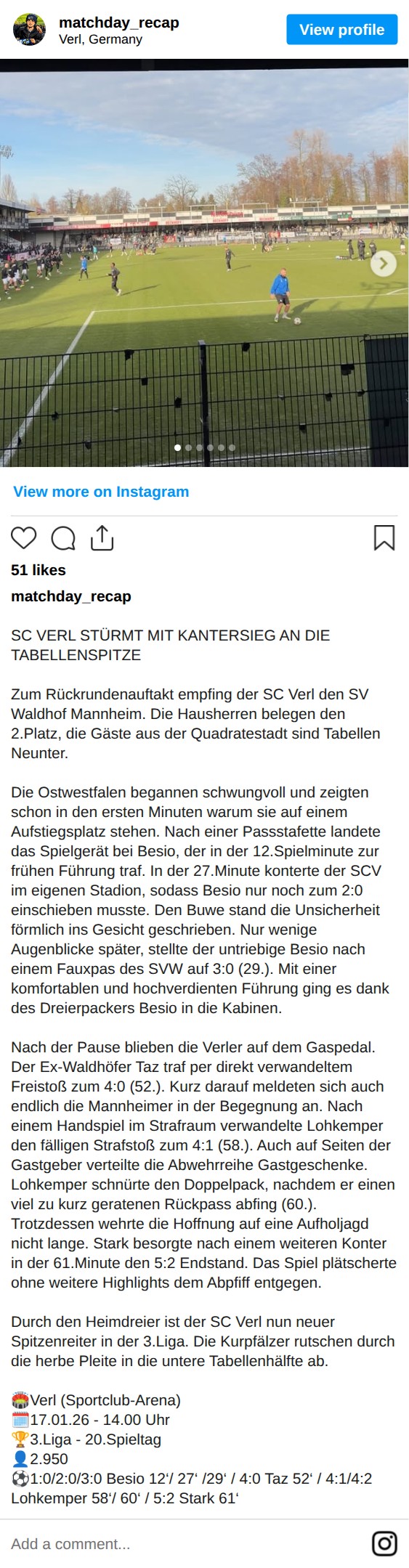 Matchbericht 17.01.2026