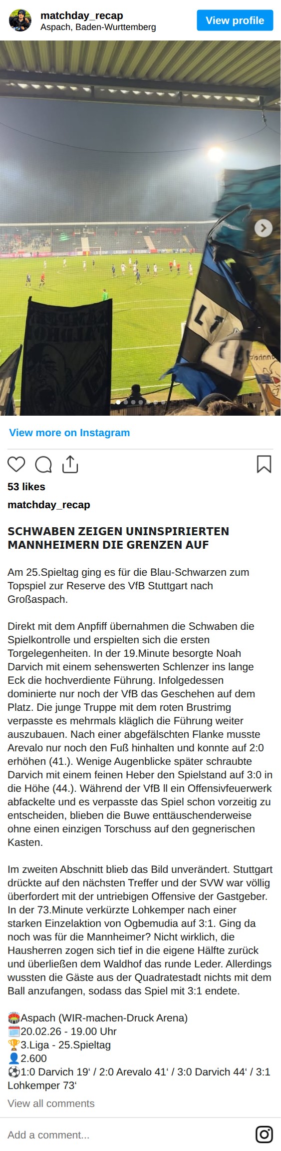 Matchbericht 20.02.2026